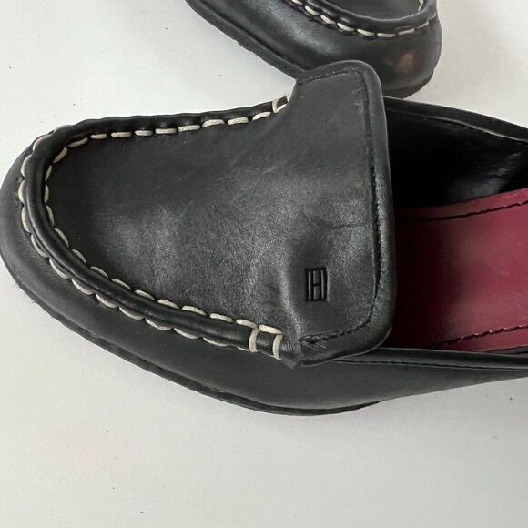 Vintage 90s Y2K Black Leather Schoolgirl‎ Mules Tommy Heeled Loafers Size 7.5 - Picture 4 of 9